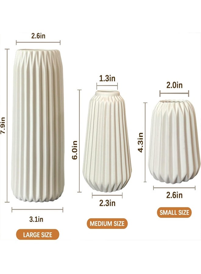 بيوينتي الزهرية السيراميكية البيضاء - مجموعة من 3 بوهو للديكور المنزلي الحديث ، الديكور الشمالي الحد الأدنى مكتب مدخل غرفة المعيشة مركز الجدول ديكورات الزهريات ﻿ - Image 4